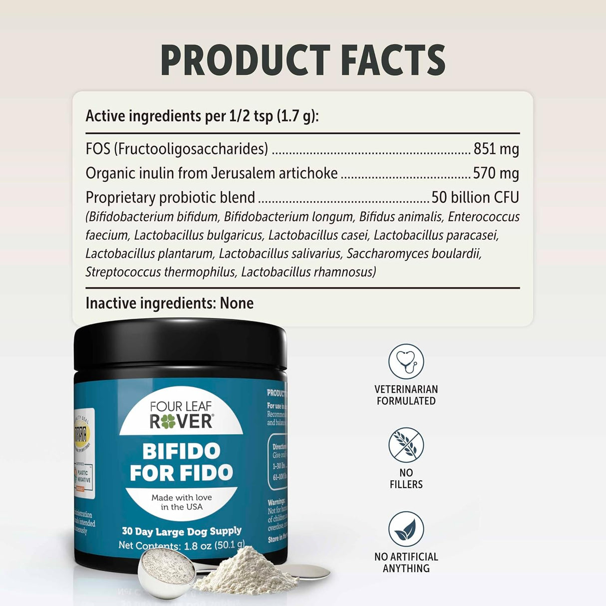 FOUR LEAF ROVER Bifido for Fido Dog Probiotics 50Gr.