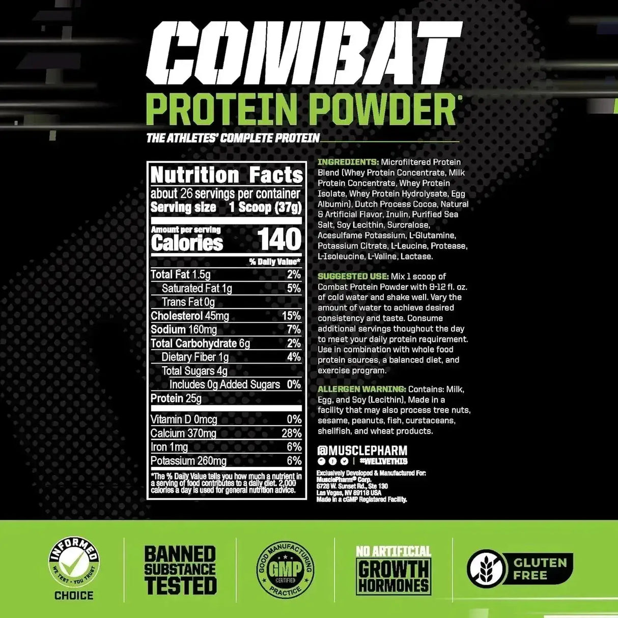 MUSCLEPHARM - MusclePharm Combat Protein Powder Chocolate Milk 26 Servicios 2 Lbs. - The Red Vitamin MX - Suplementos Alimenticios - {{ shop.shopifyCountryName }}