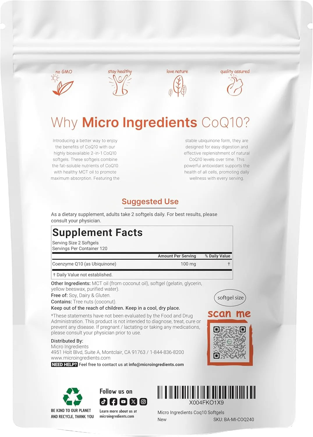 MICRO INGREDIENTS - Micro Ingredients CoQ10 100Mg. 240 Capsulas Blandas - The Red Vitamin MX - Suplementos Alimenticios - {{ shop.shopifyCountryName }}