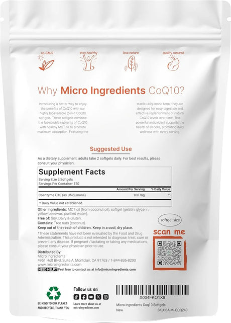 MICRO INGREDIENTS - Micro Ingredients CoQ10 100Mg. 240 Capsulas Blandas - The Red Vitamin MX - Suplementos Alimenticios - {{ shop.shopifyCountryName }}