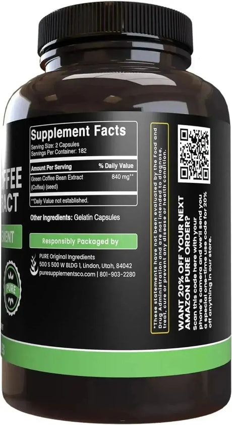PURE ORIGINAL INGREDIENTS - Pure Original Ingredients Green Coffee Bean Extract 365 Capsulas - The Red Vitamin MX - Suplementos Alimenticios - {{ shop.shopifyCountryName }}