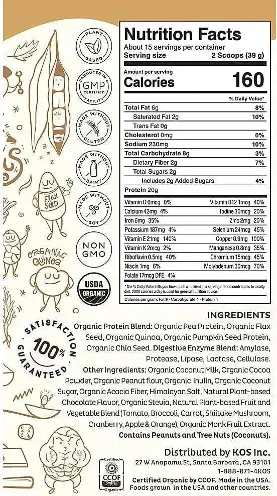 KOS - KOS Organic Plant Based Protein Powder Chocolate Peanut Butter 15 Servicios 585Gr. - The Red Vitamin MX - Suplementos Alimenticios - {{ shop.shopifyCountryName }}