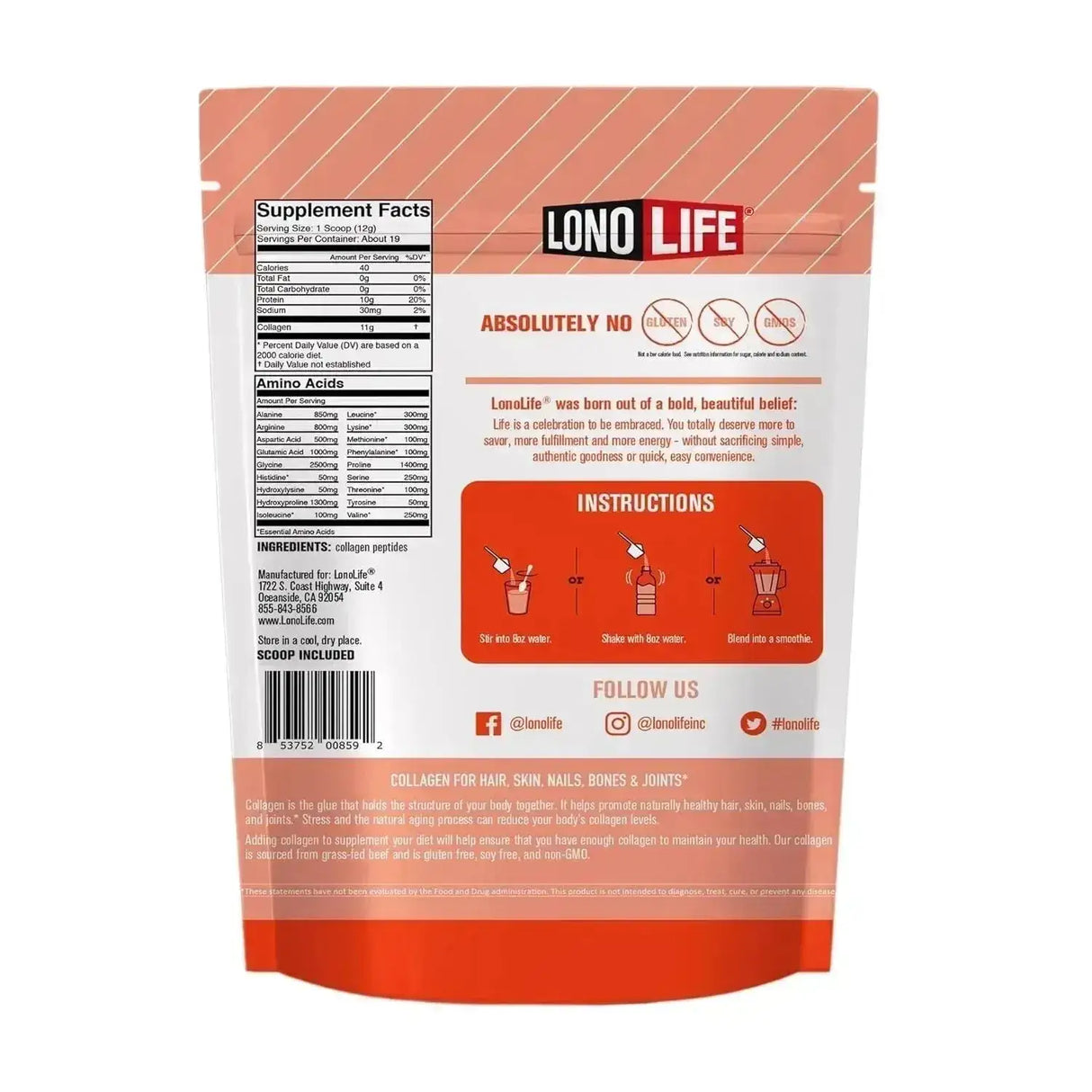 LONOLIFE - LonoLife Unflavored Collagen Peptides 227Gr. - The Red Vitamin MX - Suplementos Alimenticios - {{ shop.shopifyCountryName }}