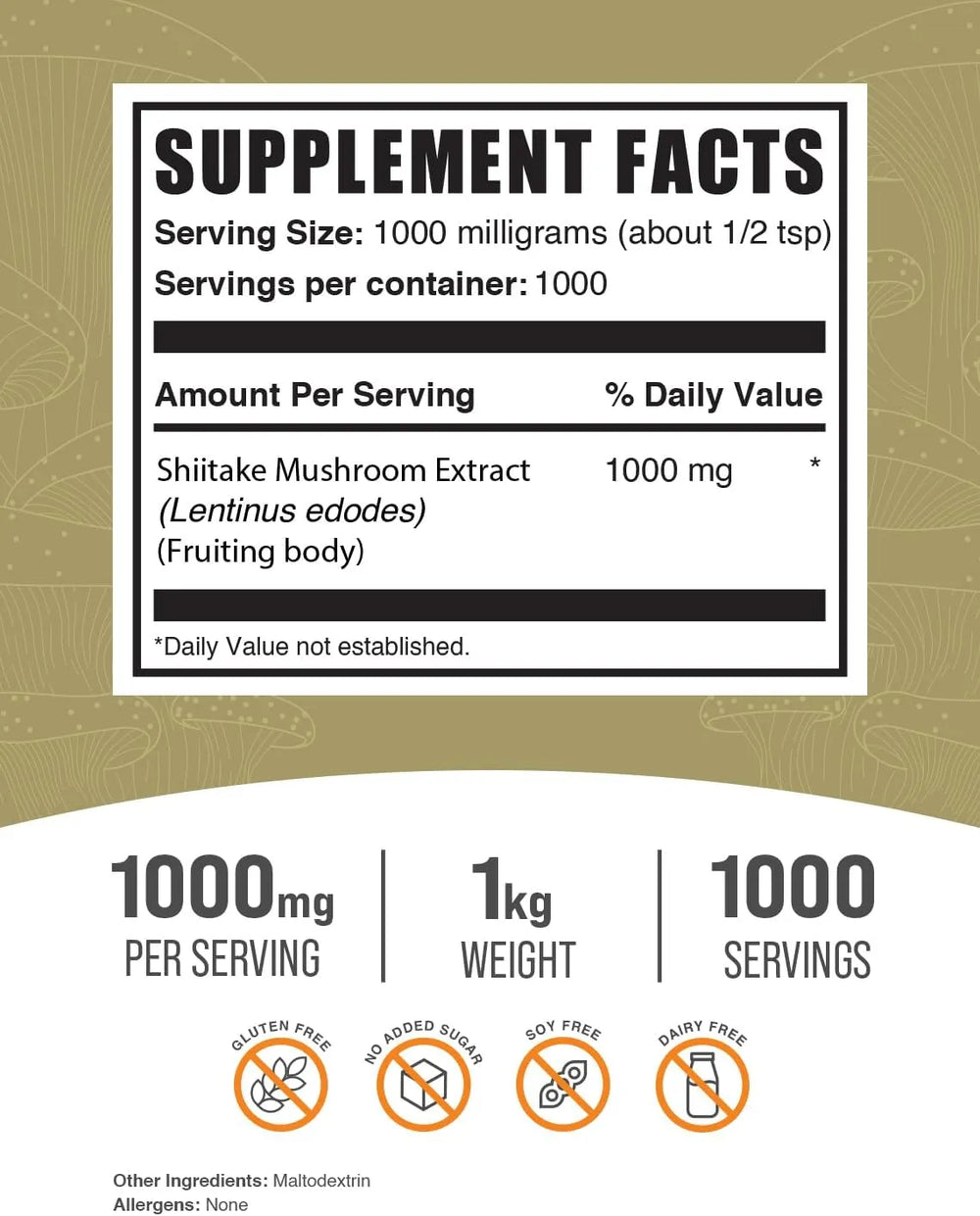BULK SUPPLEMENTS - Bulk Supplements Shiitake Mushroom Extract Powder 1 Kg. - The Red Vitamin MX - Suplementos Alimenticios - {{ shop.shopifyCountryName }}