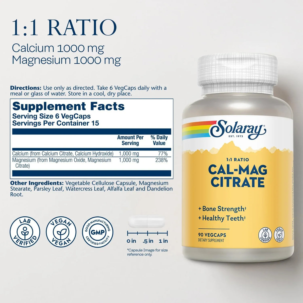 SOLARAY - Solaray Calcium Magnesium Citrate 1:1 Ratio 90 Capsulas - The Red Vitamin MX - Suplementos Alimenticios - {{ shop.shopifyCountryName }}