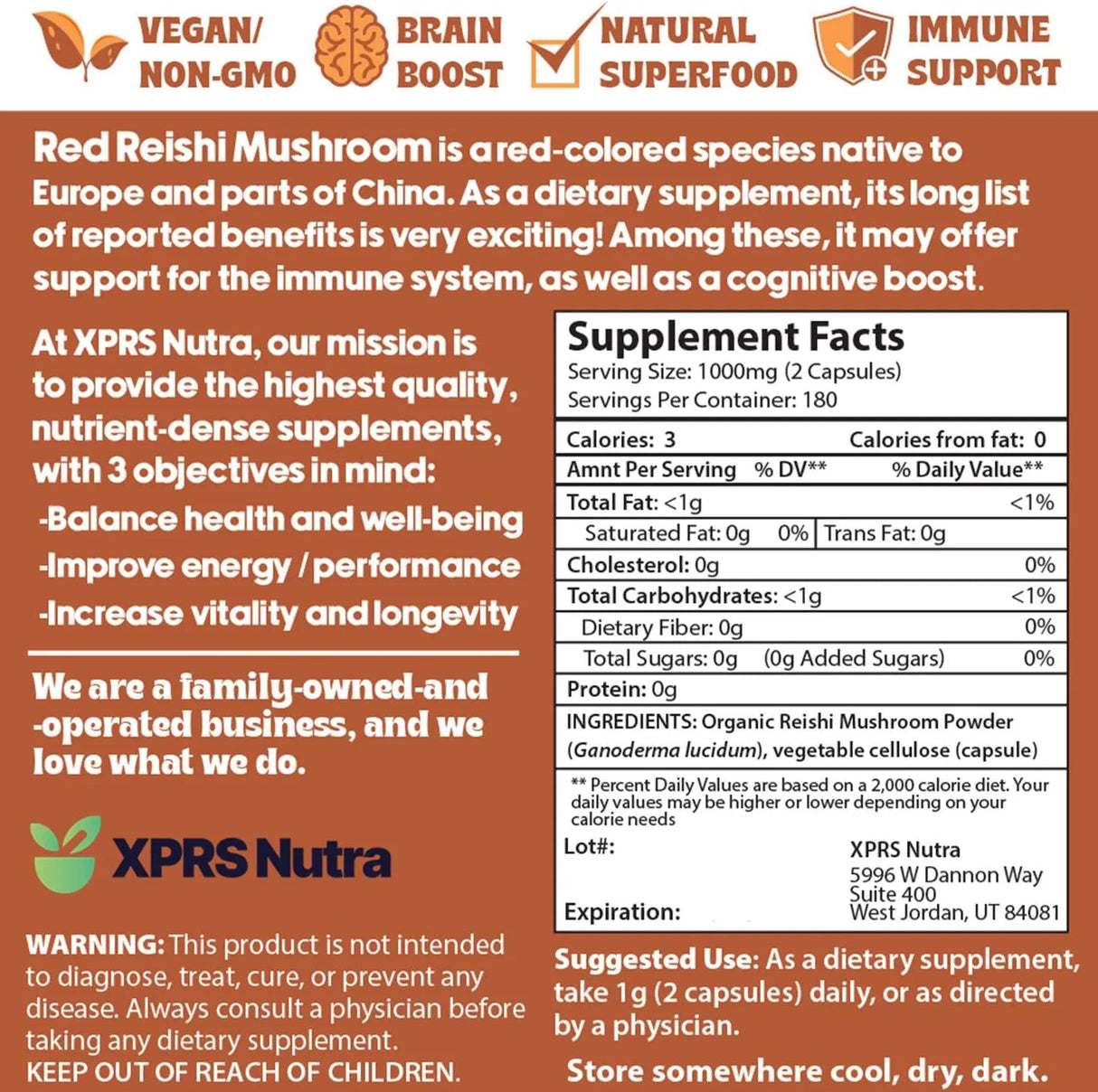XPRS NUTRA - XPRS Nutra Reishi Mushroom 360 Capsulas - The Red Vitamin MX - Suplementos Alimenticios - {{ shop.shopifyCountryName }}