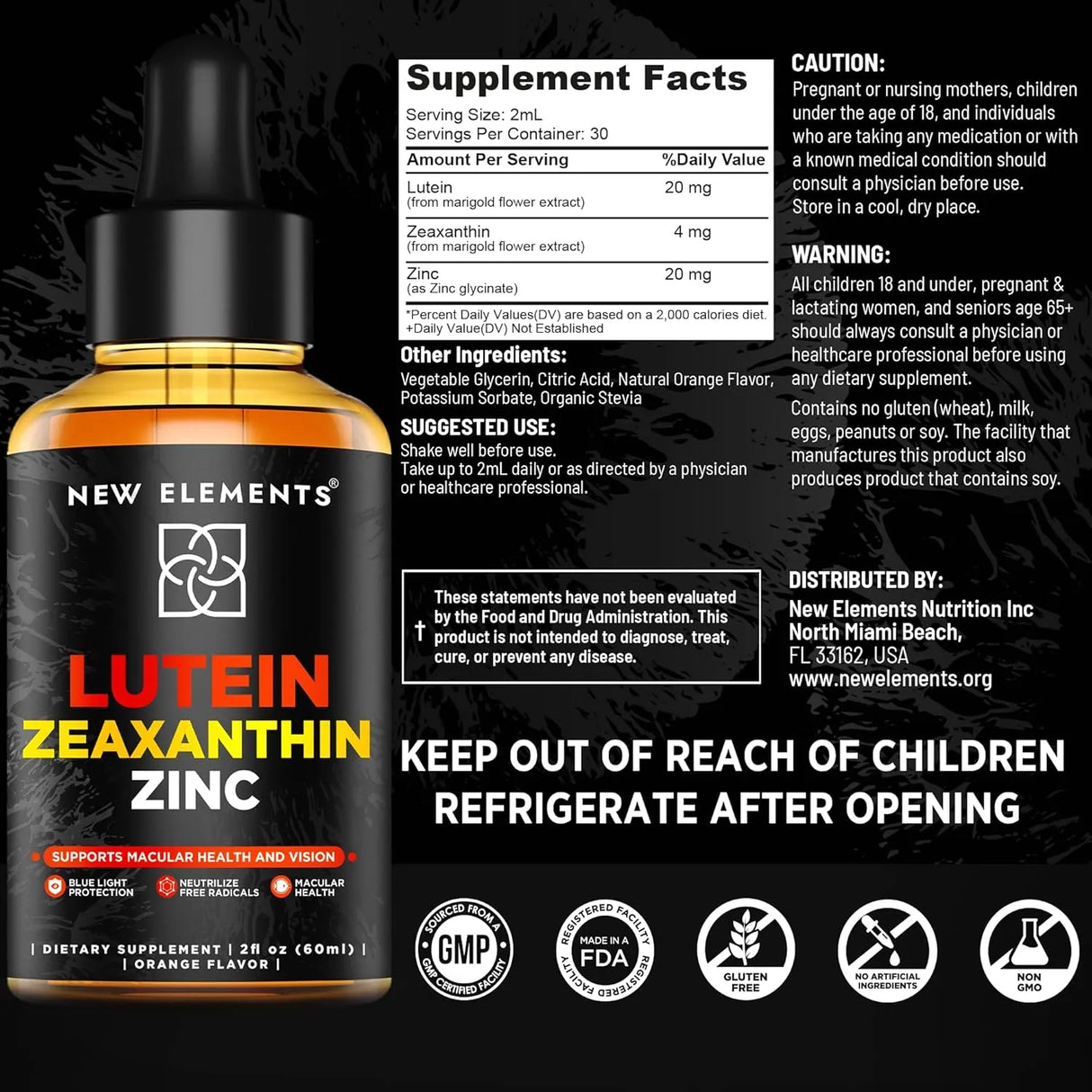 NEW ELEMENTS - New Elements Liquid Lutein Drops 20Mg. with Zeaxanthin 60Ml. - The Red Vitamin MX - Suplementos Alimenticios - {{ shop.shopifyCountryName }}