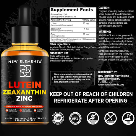 NEW ELEMENTS - New Elements Liquid Lutein Drops 20Mg. with Zeaxanthin 60Ml. - The Red Vitamin MX - Suplementos Alimenticios - {{ shop.shopifyCountryName }}