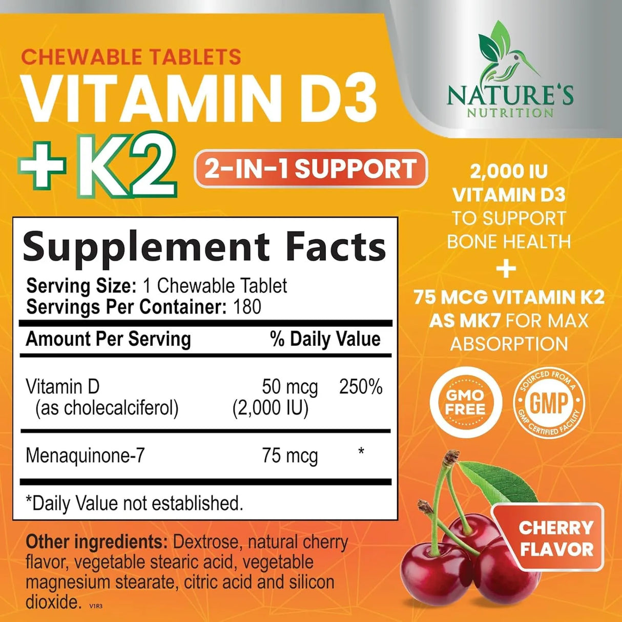 NATURE'S NUTRITION - Nature's Nutrition Vitamin D3 K2 Chewable Cherry 180 Tabletas Masticables - The Red Vitamin MX - Suplementos Alimenticios - {{ shop.shopifyCountryName }}