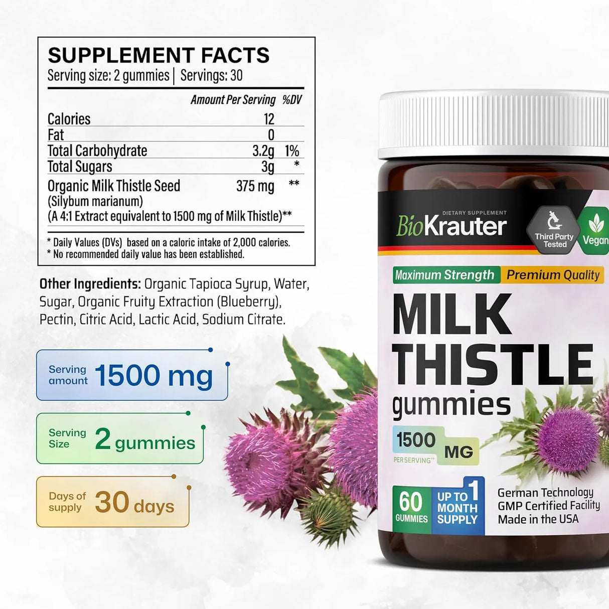 BIOKRAUTER - BIO KRAUTER Milk Thistle Liver Detox Gummies 1500Mg. 60 Gomitas - The Red Vitamin MX - Suplementos Alimenticios - {{ shop.shopifyCountryName }}