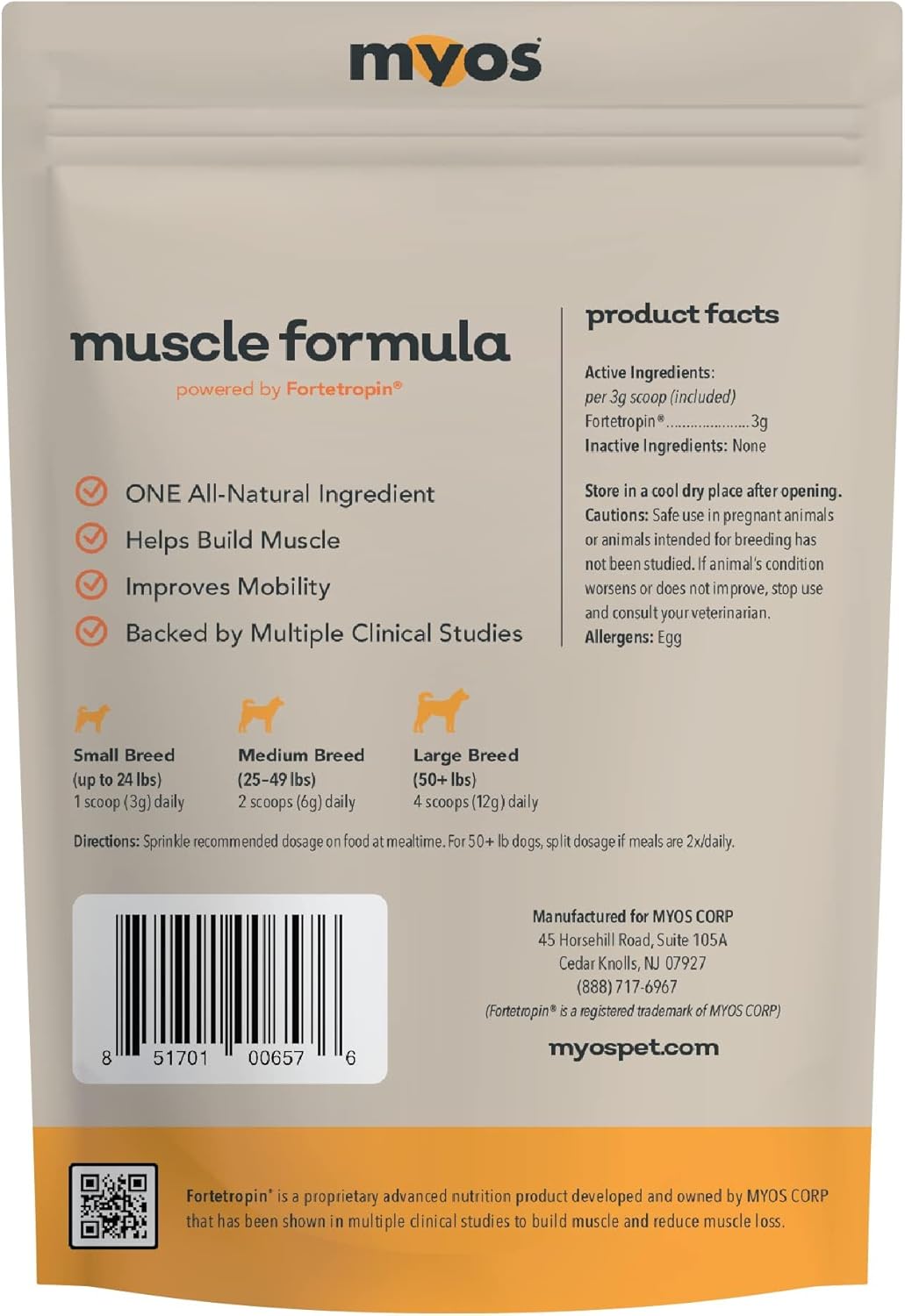 MYOS Canine Muscle Formula All-Natural Muscle Building Supplement 180Gr.