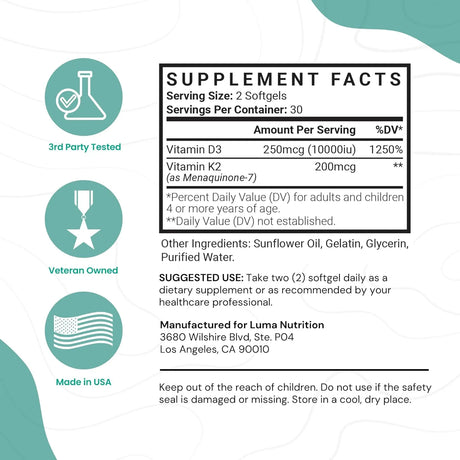 LUMA NUTRITION - Luma Nutrition D3 + K2 60 Capsulas Blandas - The Red Vitamin MX - Suplementos Alimenticios - {{ shop.shopifyCountryName }}