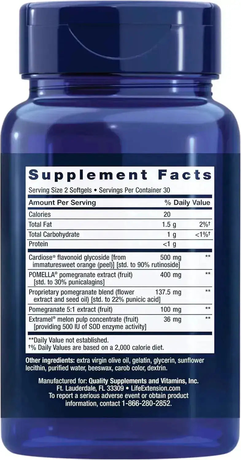 LIFE EXTENSION - Life Extension Endothelial Defense Pomegranate Plus 60 Capsulas Blandas - The Red Vitamin MX - Suplementos Alimenticios - {{ shop.shopifyCountryName }}