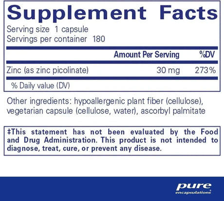 PURE ENCAPSULATIONS - Pure Encapsulations Zinc 30 30Mg. 180 Capsulas - The Red Vitamin MX - Suplementos Alimenticios - {{ shop.shopifyCountryName }}