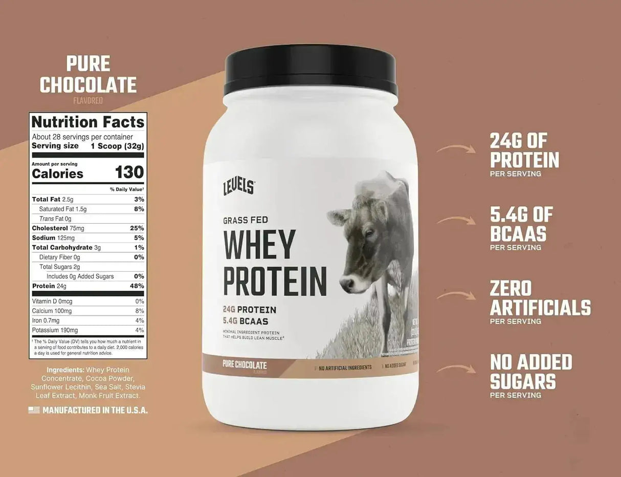 LEVELS - Levels Grass Fed Whey Protein Powder Pure Chocolate 2Lb. - The Red Vitamin MX - Suplementos Alimenticios - {{ shop.shopifyCountryName }}