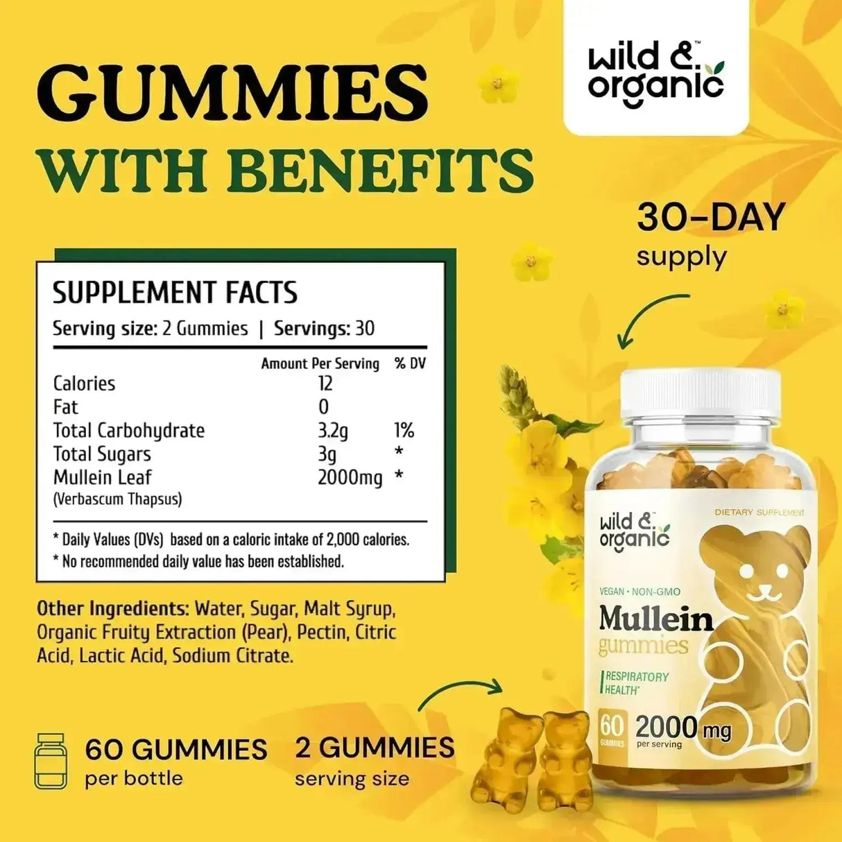 WILD & ORGANIC - Wild & Organic Mullein Gummies 2000Mg. 60 Gomitas - The Red Vitamin MX - Suplementos Alimenticios - {{ shop.shopifyCountryName }}