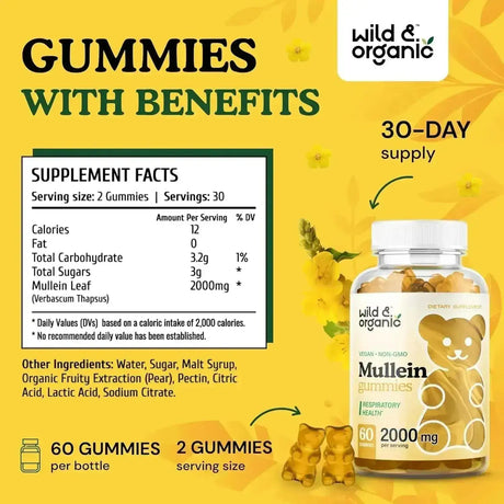 WILD & ORGANIC - Wild & Organic Mullein Gummies 2000Mg. 60 Gomitas - The Red Vitamin MX - Suplementos Alimenticios - {{ shop.shopifyCountryName }}