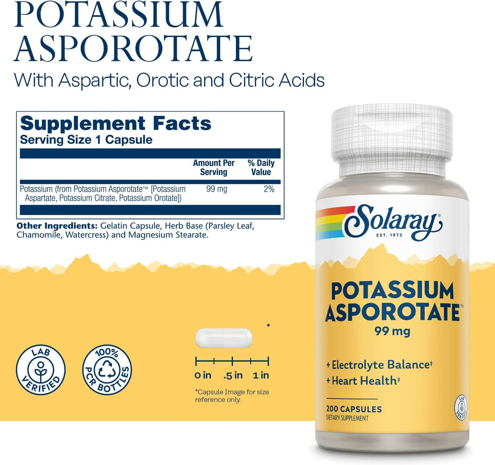 Solaray Potassium Asporotate Highly Advanced 99Mg. 200 Capsulas