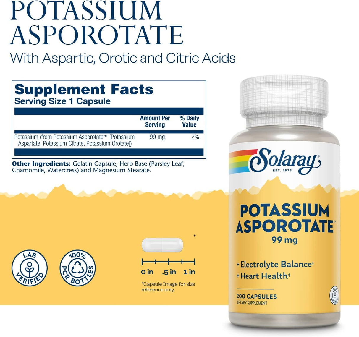 Solaray Potassium Asporotate Highly Advanced 99Mg. 200 Capsulas