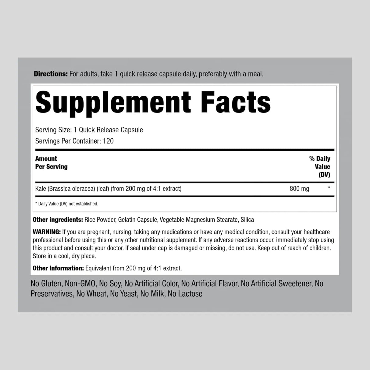 PIPING ROCK - Piping Rock Kale Extract 800Mg. 120 Capsulas - The Red Vitamin MX - Suplementos Alimenticios - {{ shop.shopifyCountryName }}