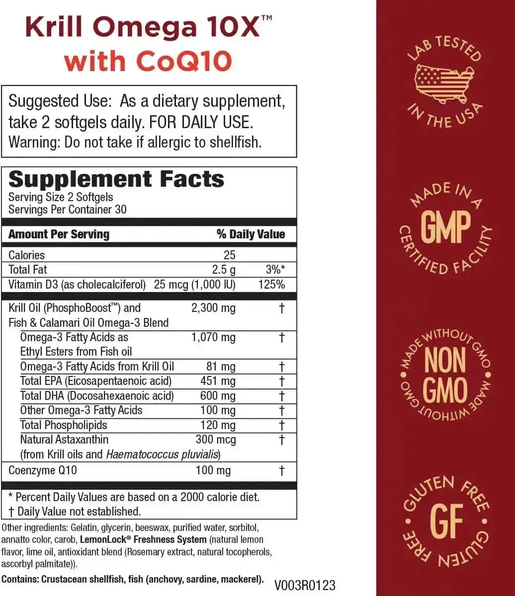 PURITY PRODUCTS - Purity Products Krill Omega 10X with CoQ10 60 Capsulas Blandas - The Red Vitamin MX - Suplementos Alimenticios - {{ shop.shopifyCountryName }}