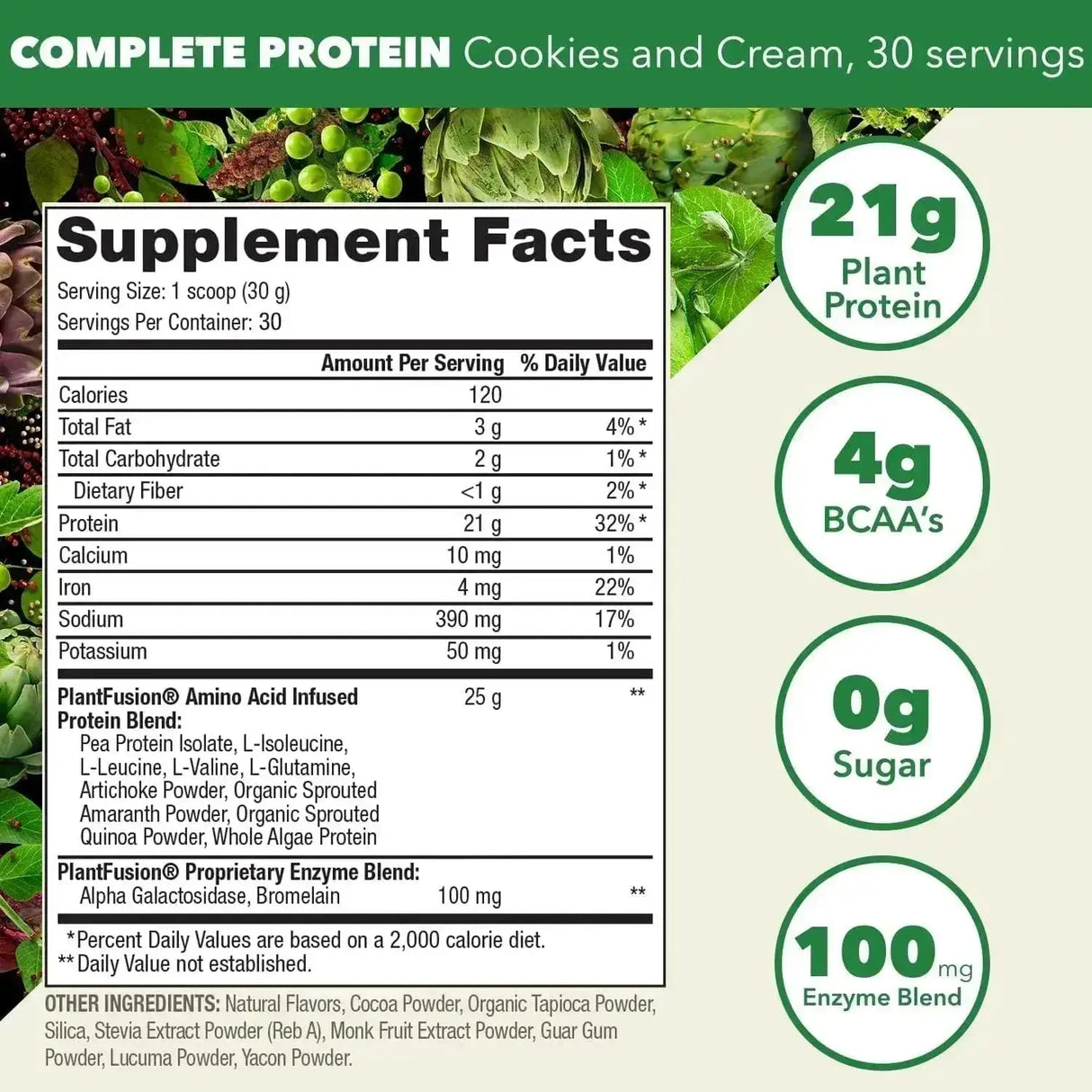 PLANTFUSION - PlantFusion Complete Vegan Protein Powder Cookies & Cream 900Gr. - The Red Vitamin MX - Suplementos Alimenticios - {{ shop.shopifyCountryName }}