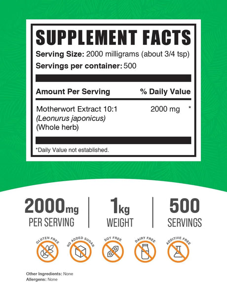 BULK SUPPLEMENTS - Bulk Supplements Motherwort Extract Powder 1 Kg. - The Red Vitamin MX - Suplementos Alimenticios - {{ shop.shopifyCountryName }}
