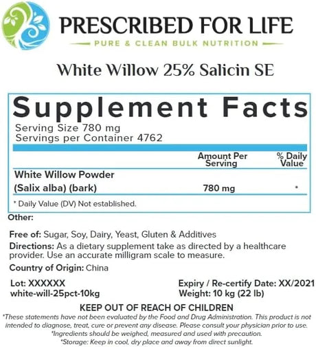 PRESCRIBED FOR LIFE - Prescribed For Life White Willow Powder 56Gr. - The Red Vitamin MX - Suplementos Alimenticios - {{ shop.shopifyCountryName }}