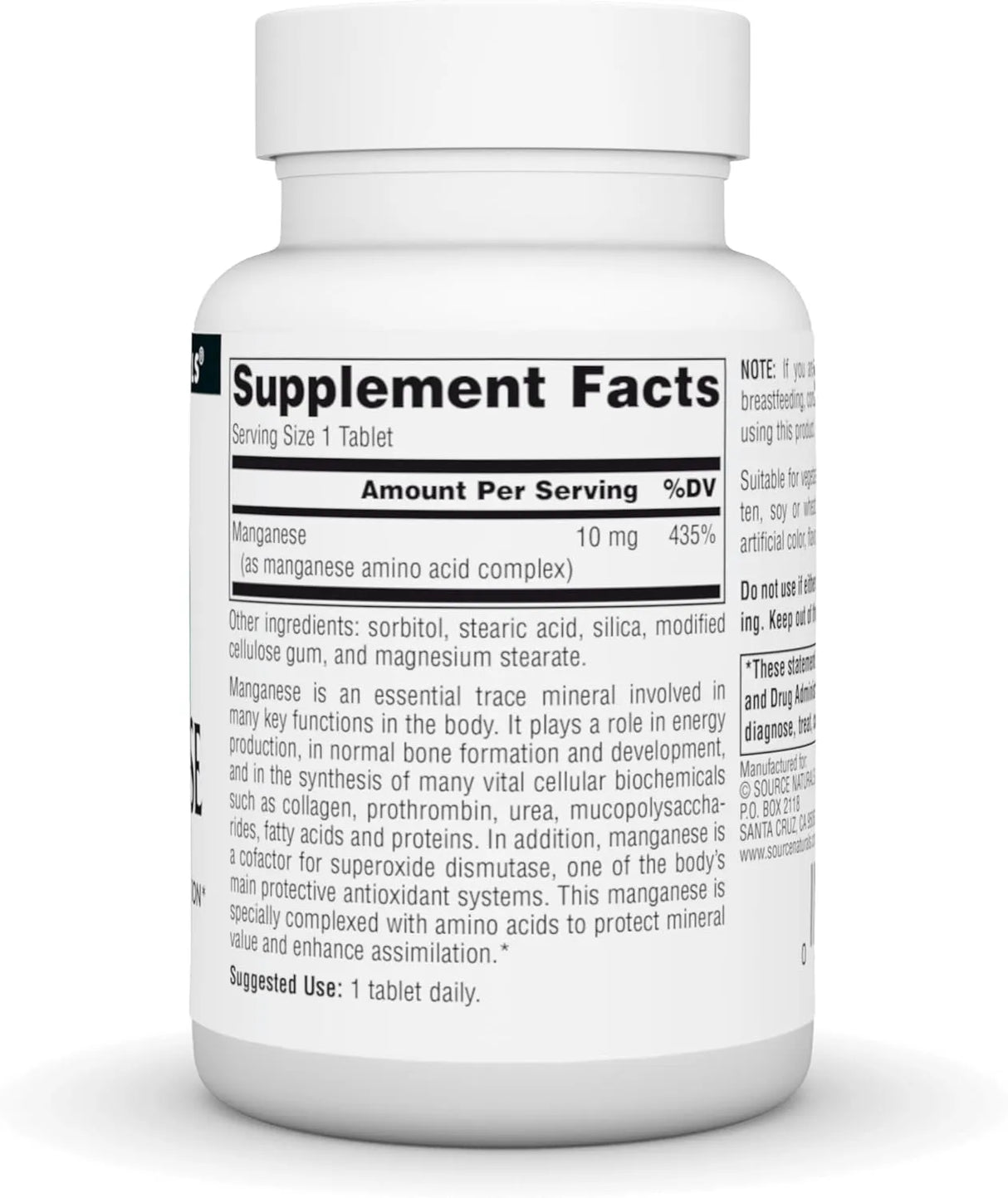 SOURCE NATURALS - Source Naturals Manganese 10Mg. 250 Tabletas - The Red Vitamin MX - Suplementos Alimenticios - {{ shop.shopifyCountryName }}