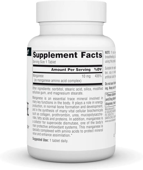 SOURCE NATURALS - Source Naturals Manganese 10Mg. 250 Tabletas - The Red Vitamin MX - Suplementos Alimenticios - {{ shop.shopifyCountryName }}