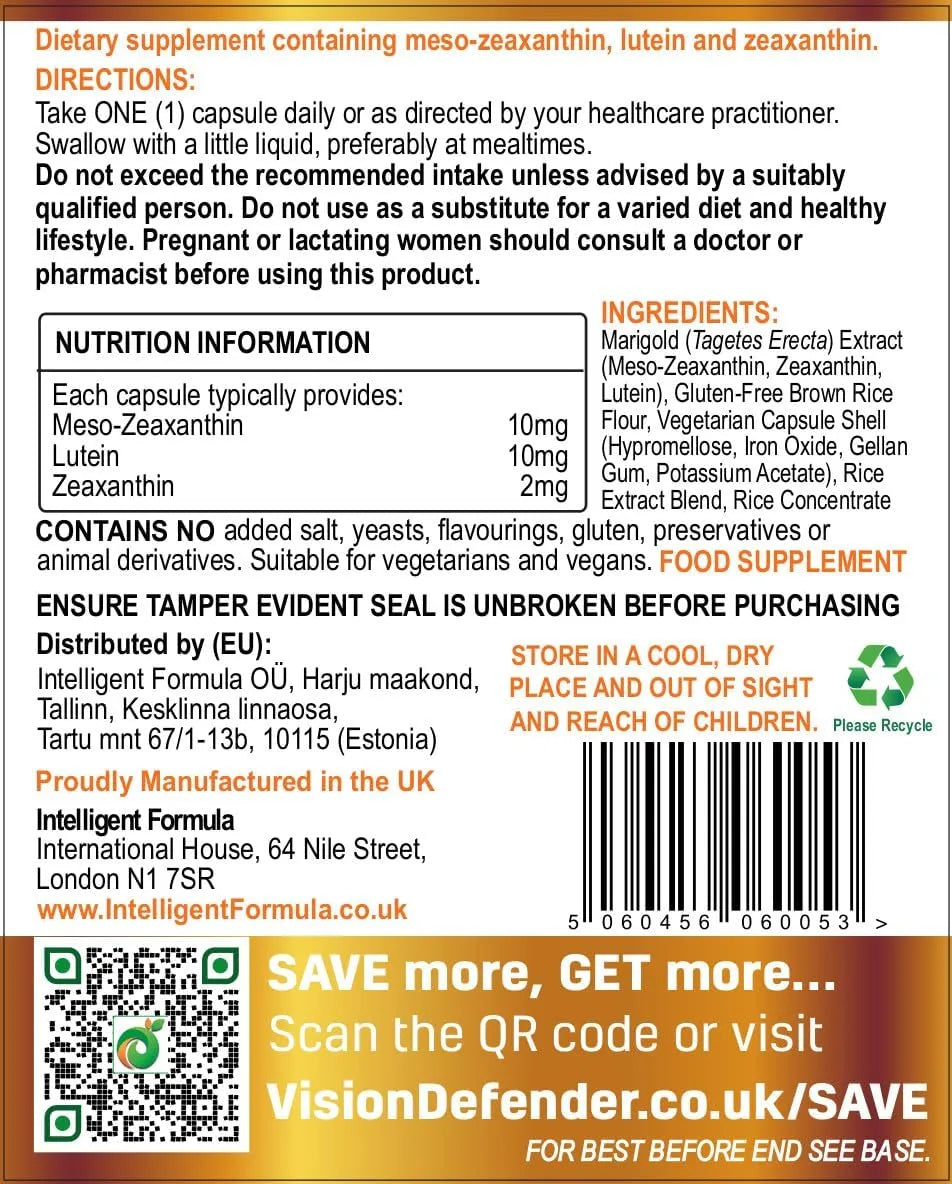 INTELLIGENT FORMULA - Intelligent Formula Vision Defender Lutein, Zeaxanthin & Meso-Zeaxanthin 90 Capsulas - The Red Vitamin MX - Suplementos Alimenticios - {{ shop.shopifyCountryName }}