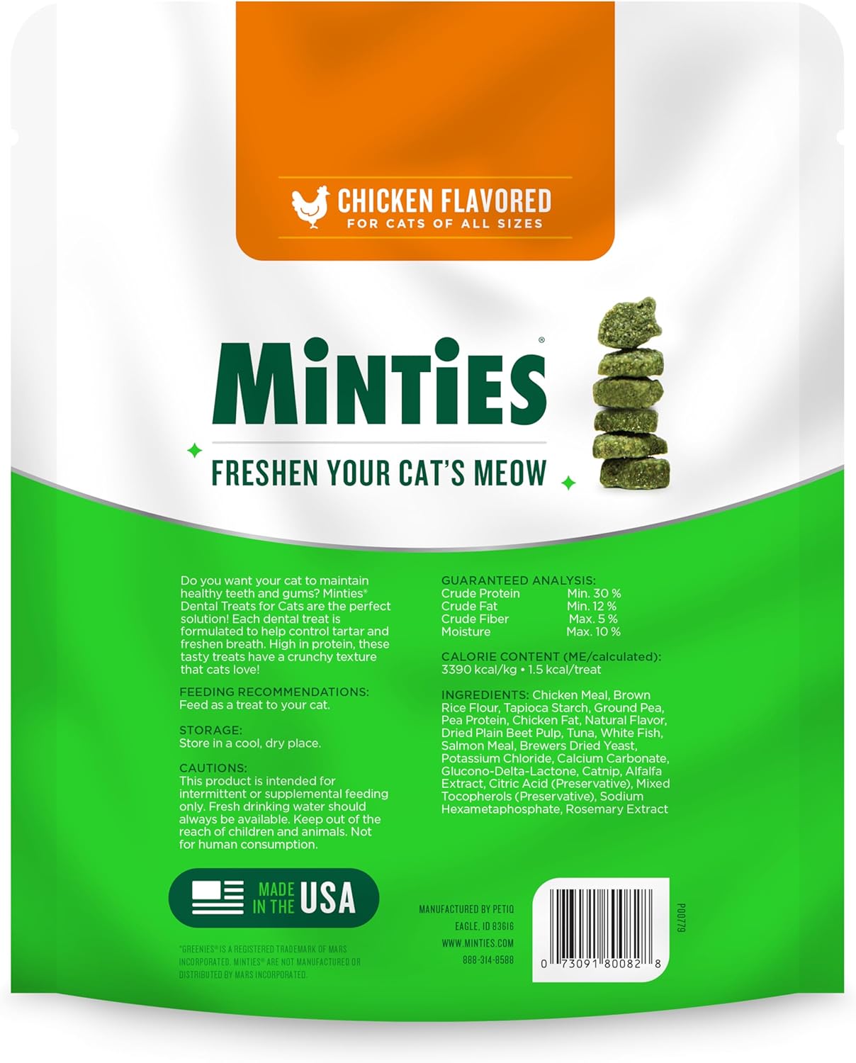 Minties Dental Treats for Cats Chicken Flavored 283Gr.