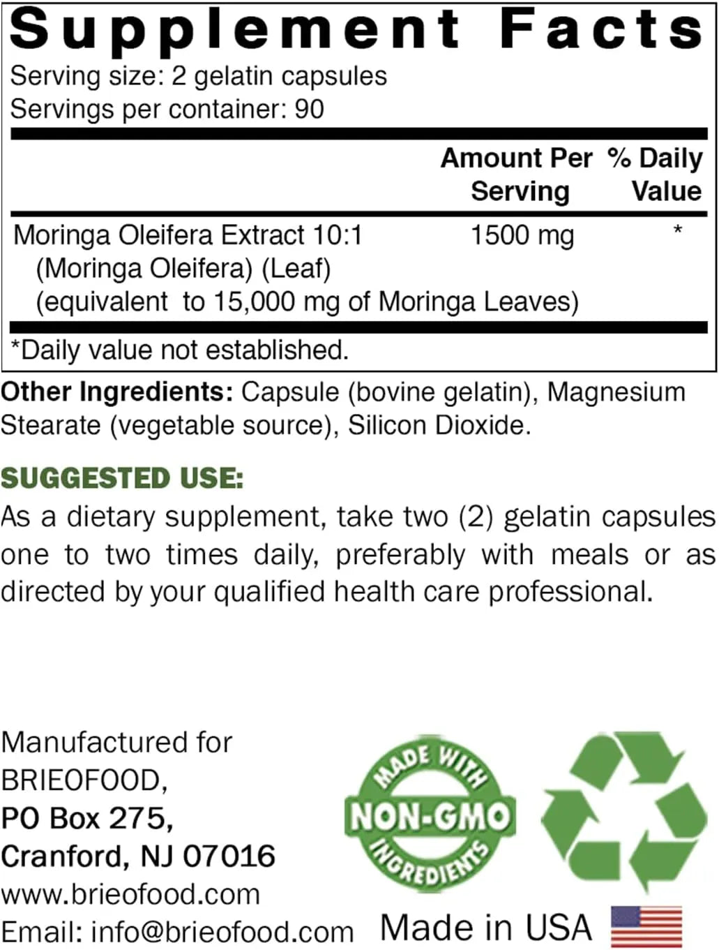 BRIEOFOOD - Brieofood Moringa Oleifera 15,000Mg. 180 Capsulas - The Red Vitamin MX - Suplementos Alimenticios - {{ shop.shopifyCountryName }}