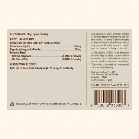 CAVE PETS - Cave Pets Super Blend Powder Reishi & Probiotics 90 Servicios 90Gr. - The Red Vitamin MX - Suplementos Herbales Para Perros - {{ shop.shopifyCountryName }}