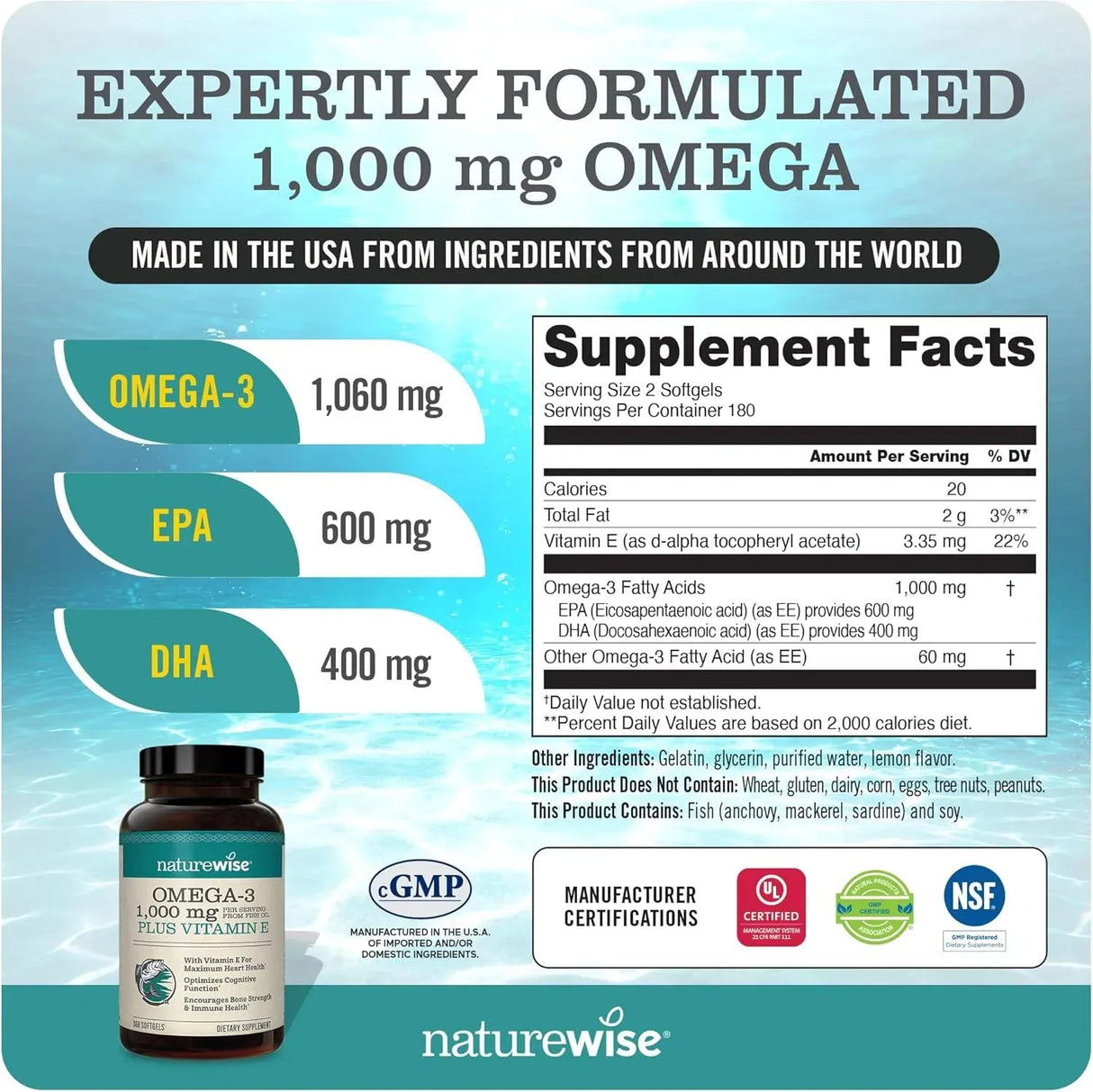 NATUREWISE - NatureWise Extra-Strength Omega 3 Fish Oil 1000Mg, 360 Capsulas Blandas - The Red Vitamin MX - Suplementos Alimenticios - {{ shop.shopifyCountryName }}
