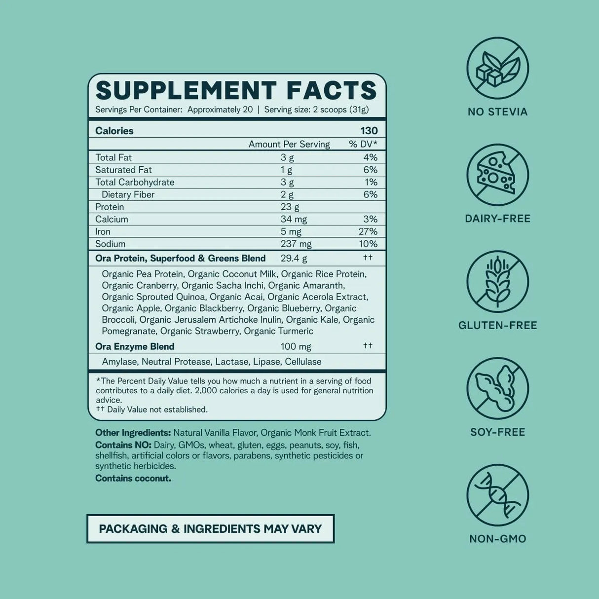 ORA ORGANIC - Ora Organic Plant-Based Protein Powder 23g Vanilla 20 Servicios 618Gr. - The Red Vitamin MX - Suplementos Alimenticios - {{ shop.shopifyCountryName }}