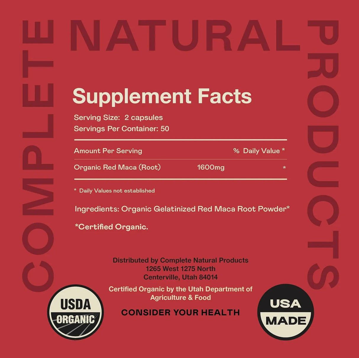 COMPLETE NATURAL PRODUCTS - Complete Natural Products Pure Maca Root 100 Capsulas - The Red Vitamin MX - Suplementos Alimenticios - {{ shop.shopifyCountryName }}