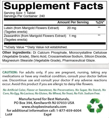 BEST NATURALS - Best Naturals Lutein 20Mg. with Zeaxanthin 240 Tabletas - The Red Vitamin MX - Suplementos Alimenticios - {{ shop.shopifyCountryName }}