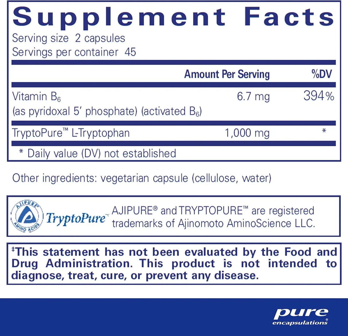 PURE ENCAPSULATIONS - Pure Encapsulations L-Tryptophan 90 Capsulas - The Red Vitamin MX - Suplementos Alimenticios - {{ shop.shopifyCountryName }}