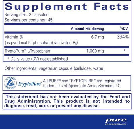 PURE ENCAPSULATIONS - Pure Encapsulations L-Tryptophan 90 Capsulas - The Red Vitamin MX - Suplementos Alimenticios - {{ shop.shopifyCountryName }}