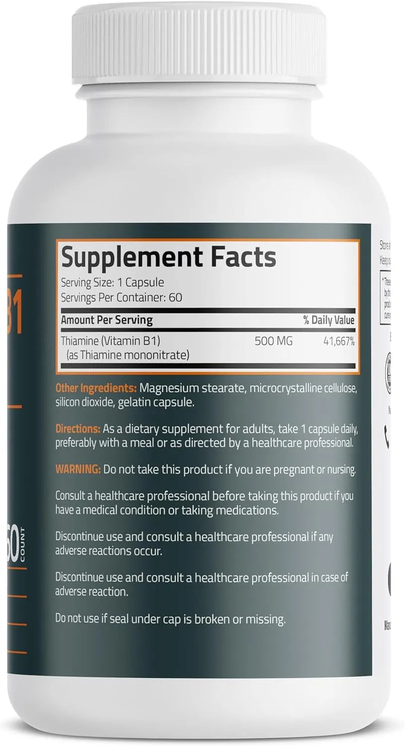 BRONSON - Bronson Vitamin B1 Extra Strength 500Mg. 60 Capsulas - The Red Vitamin MX - Suplementos Alimenticios - {{ shop.shopifyCountryName }}