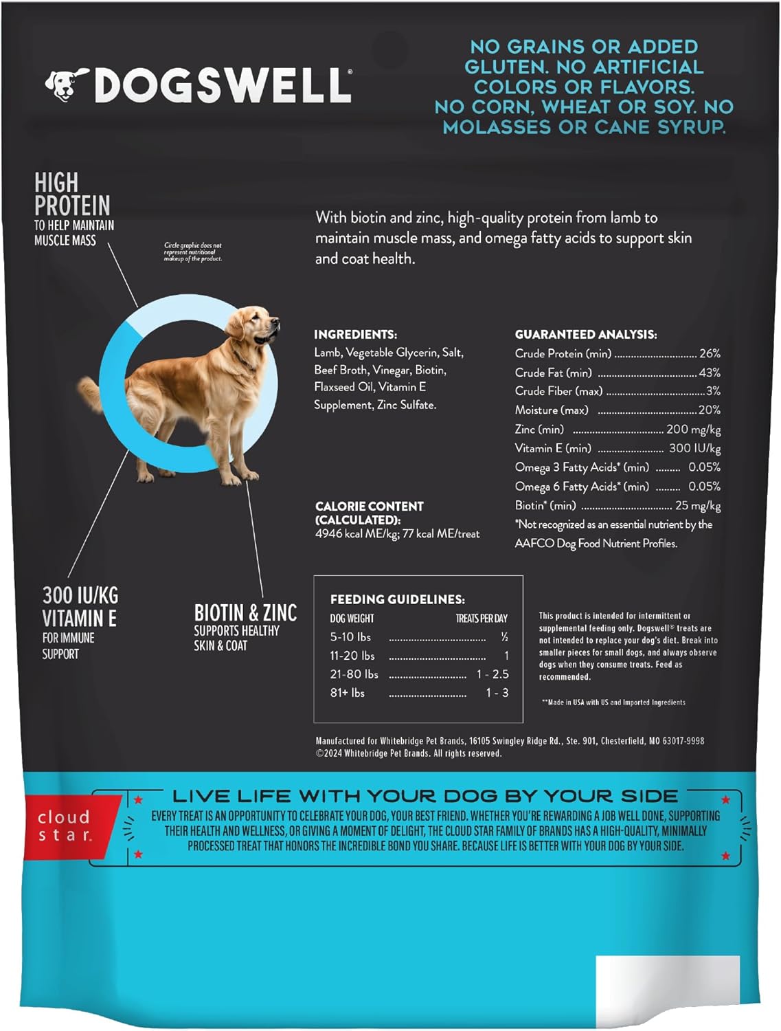 Dogswell Skin & Coat Jerky Dog Treats Lamb 284Gr.