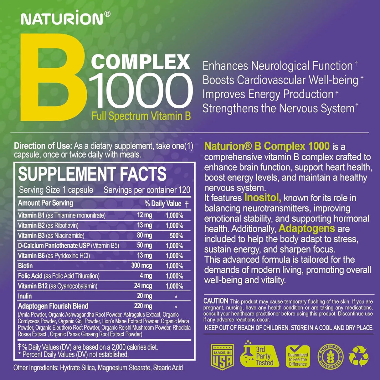 NATURION - NATURION B Complex 1000 120 Capsulas - The Red Vitamin MX - Suplementos Alimenticios - {{ shop.shopifyCountryName }}