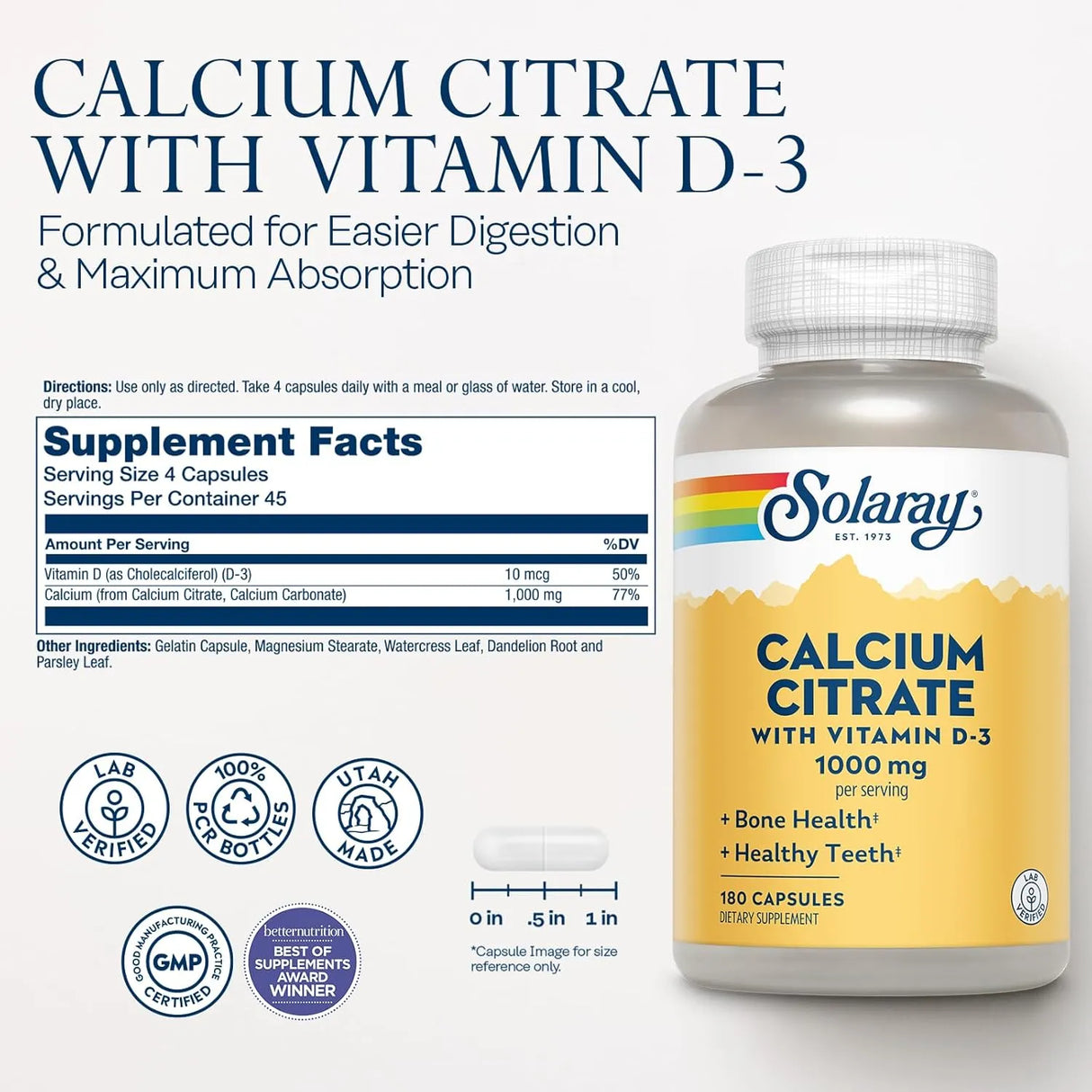 SOLARAY - Solaray Calcium Citrate with Vitamin D3 1000Mg. 180 Capsulas - The Red Vitamin MX - Suplementos Alimenticios - {{ shop.shopifyCountryName }}