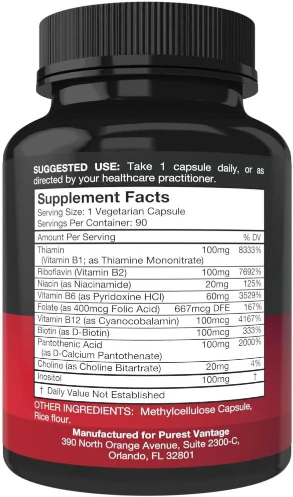 PUREST VANTAGE - Purest Vantage Vitamin B Complex 90 Capsulas - The Red Vitamin MX - Suplementos Alimenticios - {{ shop.shopifyCountryName }}