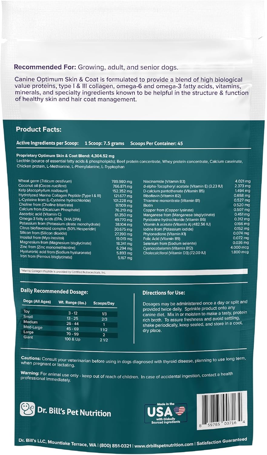 Dr. Bill's Canine Optimum Skin & Coat 340Gr.