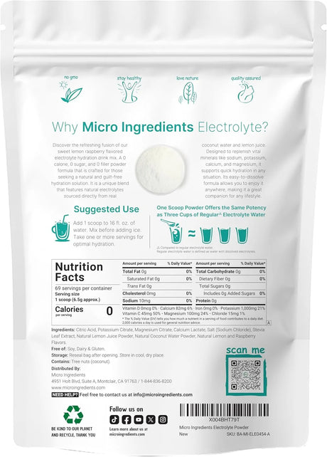 MICRO INGREDIENTS - Micro Ingredients Hydration Electrolyte Powder Lemon Raspberry Flavored 69 Servicios 454Gr. - The Red Vitamin MX - Suplementos Alimenticios - {{ shop.shopifyCountryName }}