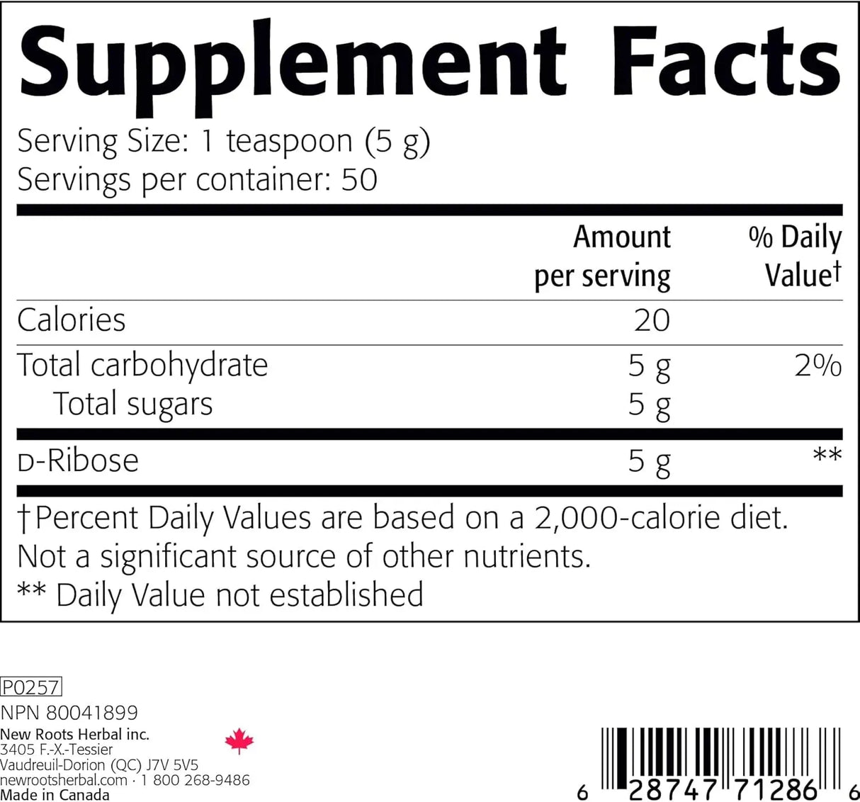 NEW ROOTS HERBAL - NEW ROOTS HERBAL D-Ribose Powder 250Gr. - The Red Vitamin MX - Suplementos Alimenticios - {{ shop.shopifyCountryName }}