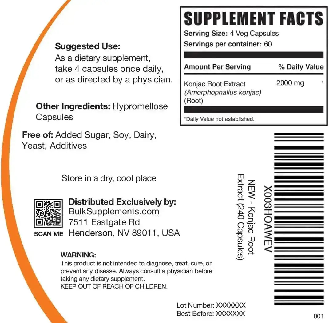 BULK SUPPLEMENTS - Bulk Supplements Glucomannan 2000Mg. 240 Capsulas - The Red Vitamin MX - Suplementos Alimenticios - {{ shop.shopifyCountryName }}