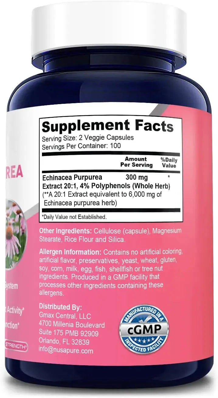 NUSAPURE - NusaPure Echinacea Extract 6000Mg. 200 Capsulas - The Red Vitamin MX - Suplementos Alimenticios - {{ shop.shopifyCountryName }}